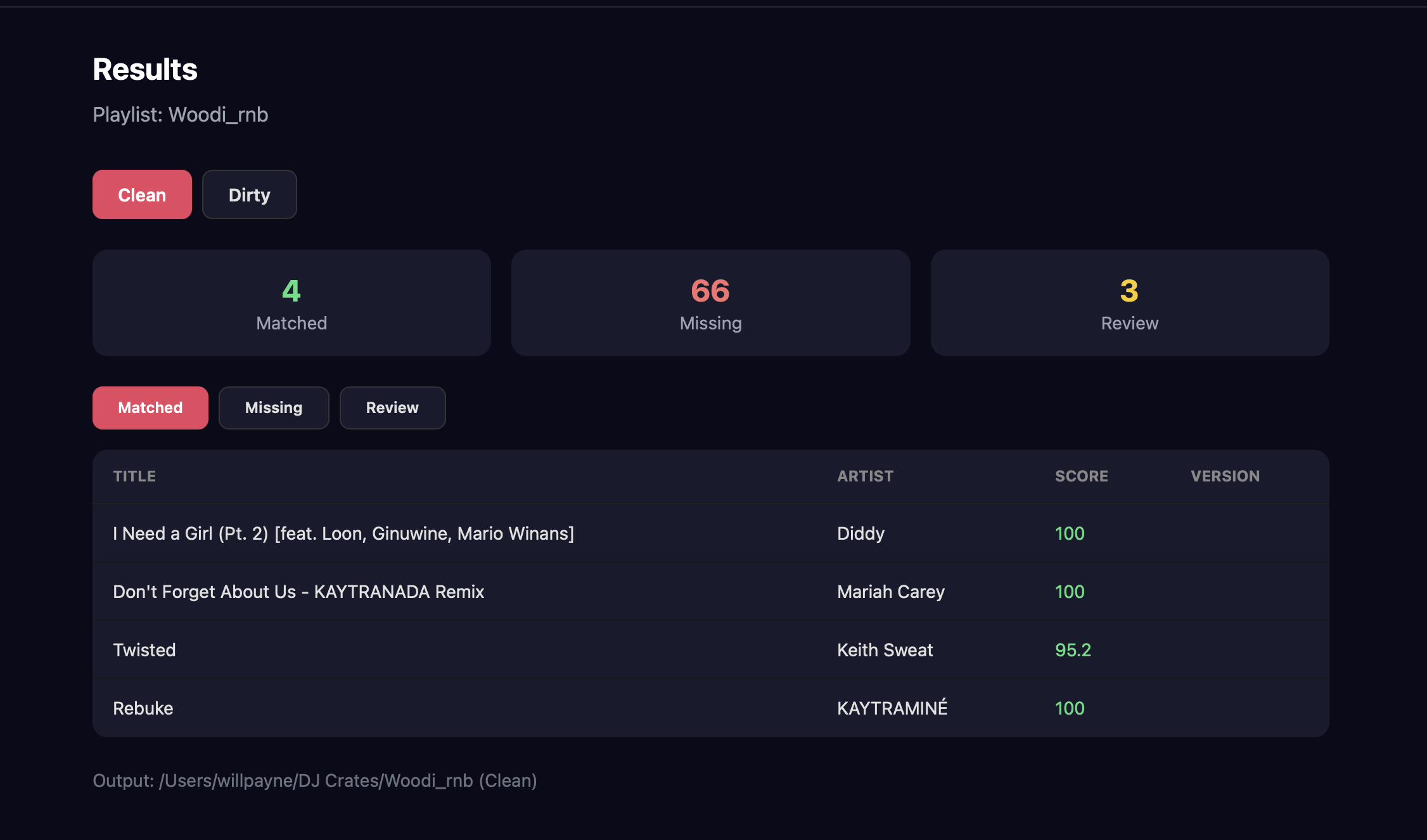 DJ Crate Builder — Match results