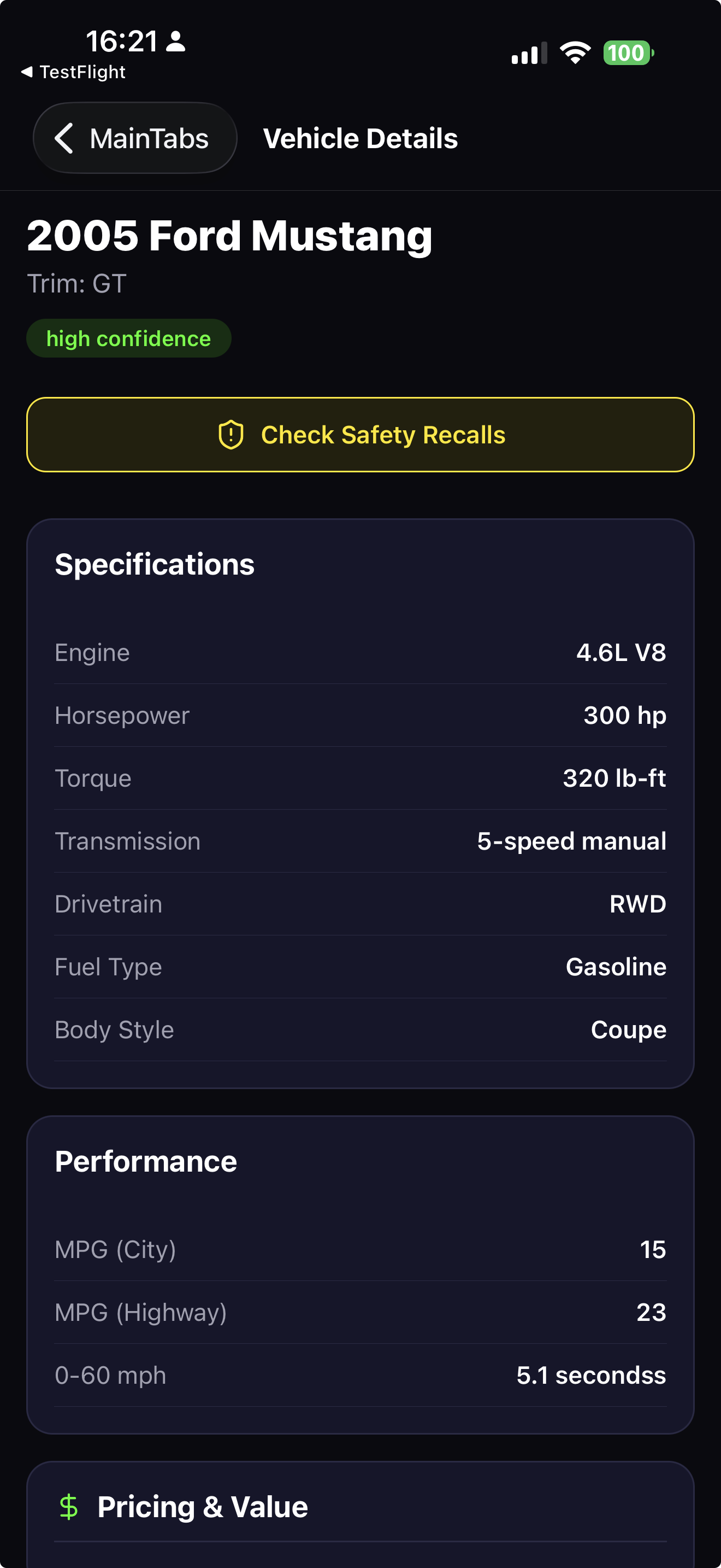 Vehicle identification results